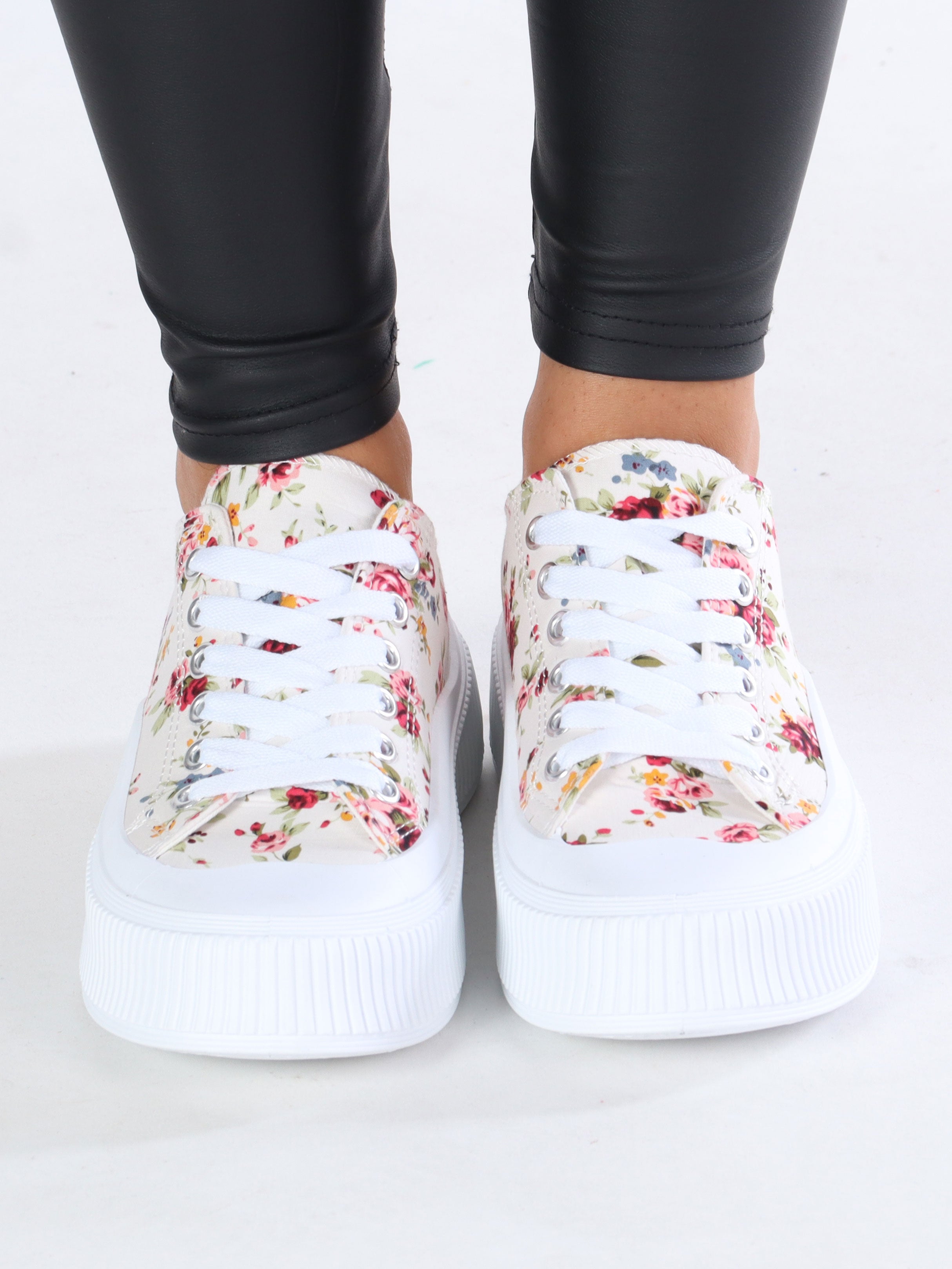 Melina - Sneakers med blommönster och bred vit sula